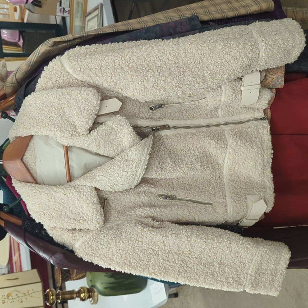 Faux Fur moto jacket with vegan leather trim
